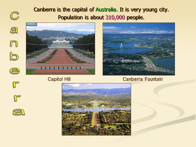 Canberra is the capital of Australia. It is very young city. Population is about